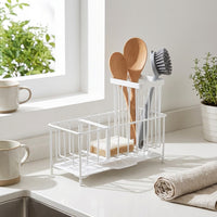 Kitchen Sink Organizer Sponge Holder with Drip Tray, 304 Stainless Steel Countertop Drainer and Dish Brush Holder for Small Kitchen Storage Area