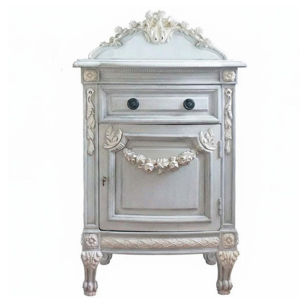 Ornate Pedestal Nightstand Antique Finish Bedroom Furniture Single Drawer