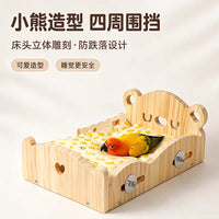 Parrot Solid Wood Bear Bed with Fabric Set - Bird Nest for Budgies, Cockatiels, and Lovebirds