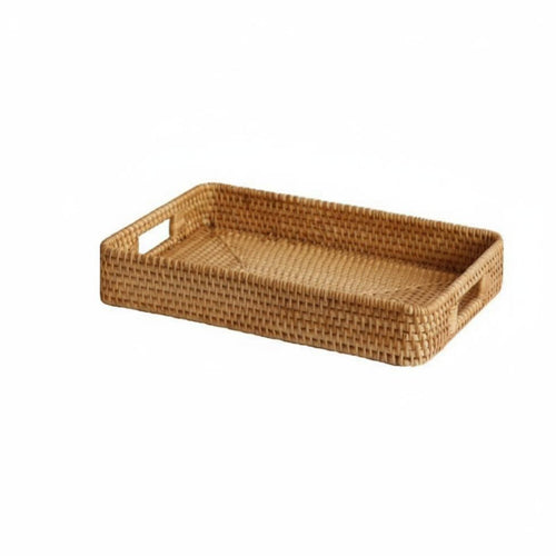 Rectangular Woven Tray with Handles Handmade for Living Room, Hosts, Cafe Owners