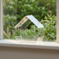 Acrylic Bird Feeder with Suction Cup, House Shape Small Bird Feeder with Sloped Roof and Drainage Holes