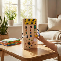 Wooden Busy Board with LED Lights Hands-on Wooden Busy Board Sensory for Young Children, Preschoolers, Travel, Home, Preschool
