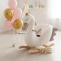 Soft Fabric Swan Rocker with Wheels Soft Swan Rocker Comfortable Rocking Horse with Wooden Base Secure for Playroom