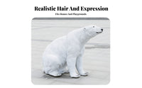 Seated Northern Bear Sculpture Textured Textured Coat Northern Bear Statue White Finish for Lawn, Aquarium Themed