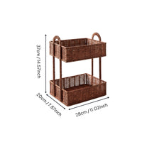 Rattan Basket Shelf Waterproof 2 Tier Washroom Storage Basket Easy to Clean Storage Rack for Kitchen