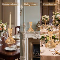 Ornate Candlestick Holder Shiny Candle Holder with Round Base Classic Sturdy for Dining Table