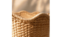 Scalloped Wicker Basket with Handles Decorative Woven Storage Bin Portable Basket with Handles Freestanding for Bedroom