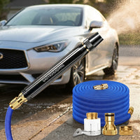 Garden Hose with High Pressure Alloy Nozzle for Car Cleaning, Long Spray Wand with Foam Lance for Car Wash, Easy to Use Tap Water, 4-Piece Set