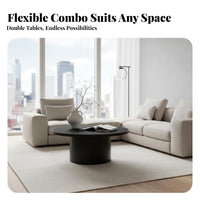2 Pieces Round Nesting Table Set Minimalist Design Living Room Furniture Snug Design Non-Slip Feet for Renters, Office, Bedroom