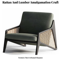 Woven Rear Armchair Wabi-Sabi Aesthetic Lounging Armchair Japanese Inspired Design Robust Wood Frame for Bedroom, Balcony