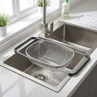 Dish Drainer and Sink Strainer with Draining Board, 304 Stainless Steel Basket with Cutlery Holder, Space Saving Kitchen Sink Drying Rack