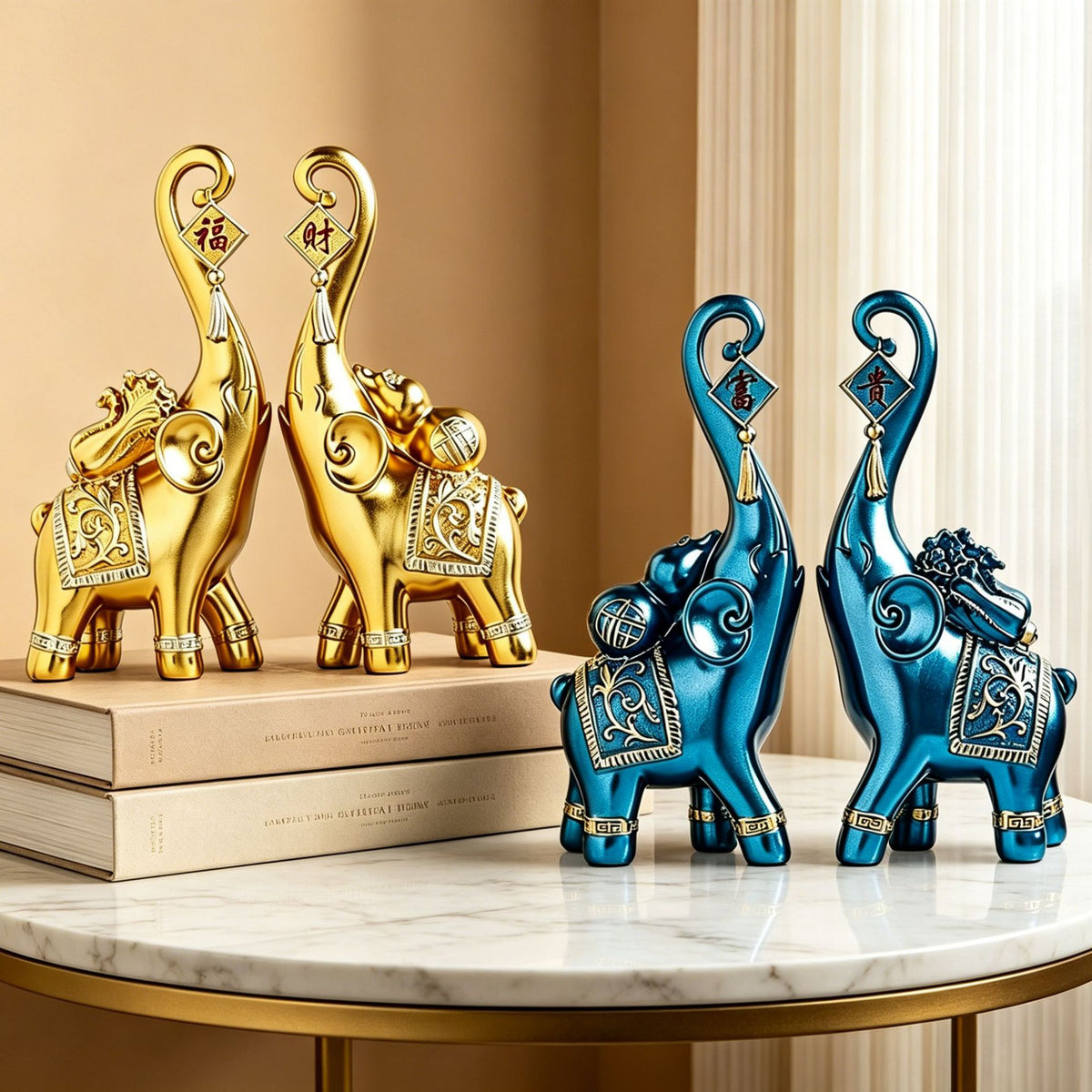 Luxury Wealth Elephant Figurine for Living Room Entryway TV Cabinet Home Decor Gift