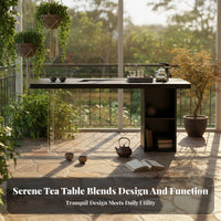Easy to Clean Solid Wood Tea Table Safe Rounded Edges Japanese Design Tea Table Space Saving Wabi-Sabi Design Desk High Load Capacity for Design Enthusiasts, Families, Homeowners, Balcony, Study Room, Bay Window, Bedroom