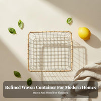 Wire container with Wood Handles adaptable Storage Basket Modern & design for Renters
