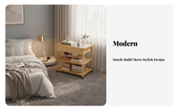 Rolling Nightstand with Drawer Rounded Corners Multi-Tier Rolling Cart