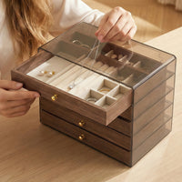 Large Capacity Walnut Jewelry Storage Box with Display Rack