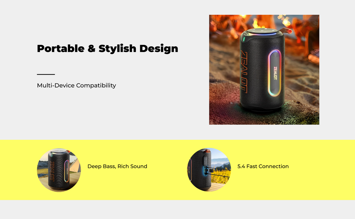Outdoor Portable Speaker, Deep Bass Stereo, Waterproof, Loud