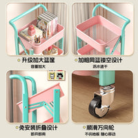 Foldable Storage Rack with Wheels and Handrail, 3-Tier, Carbon Steel