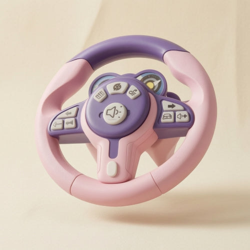 360-Degree Rotating Toy Steering Wheel with Strap Multifunction Car Steering Wheel Toy Light and Sound Realistic for Toddlers, Kids, Road Trips, Playroom