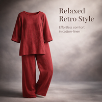 Airport Outfit 2 Piece for Women with Long Sleeve Top, Loungewear Set in Breathable Linen Blend, Loose Fit Travel Clothes for Everyday Wear