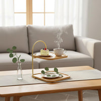2-Tier Serving Stand Elegant Design Household Storage Easy to Carry Handle