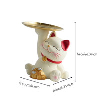 Welcoming Cat Statue Candy Dish Decorative Cat Figurine with Tray Tabletop Fortune Figurine for Reception Desk, Entryway, Coffee Table
