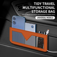 Car Door Storage Bag with Phone Pocket, Adhesive Multi-Functional Mesh Organizer