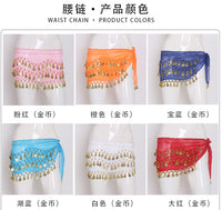 Belly Dance Waist Chain with Three Layers of Gold Coins and Chiffon Belt