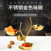 批发多层不锈钢小吃架 酒店水果盘小吃碟 创意果碟多用金色味碟