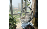 Rattan-Style Hanging Basket Chair Padded Hanging Swing Chair with Stand Outdoor Furniture Indoor for Sunroom