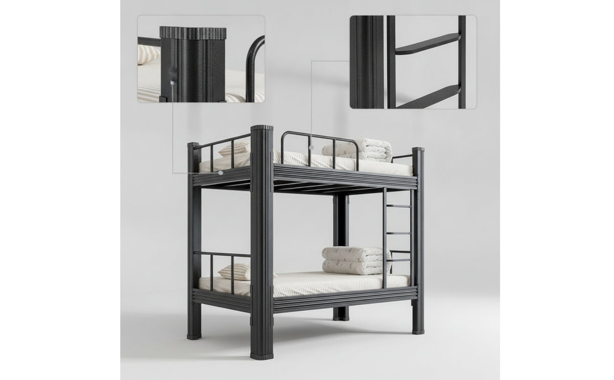 Metal Bunk Bed with Mattress Space-Saving Metal Bunk Bed with Ladder Black for Students, Roommates, Dormitory, Hostel, Shared Bedroom