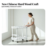 New Chinese Design Rolling Tea Cart Solid Wood Pillars 2-Tier Serving Trolley Multipurpose 2 Tier Serving Trolley Push Handle for Salon Professionals, Restaurant Employees, Party Hosts, Hotel, Dining Room, Kitchen, Parties