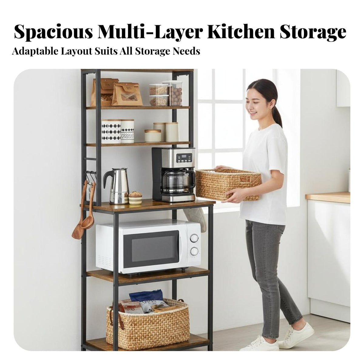 Space Saving Microwave Oven Stand Large Capacity Microwave Stand Easy Assembly Multi-Tier Kitchen Utility Shelf Sturdy Build for Homeowners, Renters, Adults, Pantry, Living Room, Office Breakroom