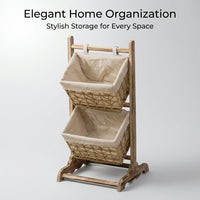 Heavy Duty Shelving Unit for Living Room Bathroom, Narrow Storage Rack with Bamboo Wood Frame, Fabric Cover Organizer, Freestanding Floor