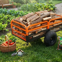 Heavy-Duty ATV Dump Cart 1500 Lb Capacity Lawn Tractor Dump Cart Orange Frame for Yard Hauling