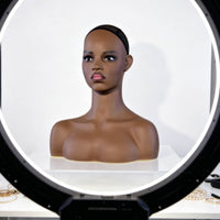 Mannequin Head with Shoulders Dark Brown Hairpiece Display Head Matte Mannequin Bust for Salons