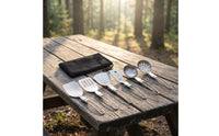 6 Pieces Camp Utensil Set with Storage Bag Foldable Camp Cooking Utensil Space-Saving-Saving Cooking Utensils with Pouch for Backpackers, Hikers