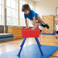 Red Gymnastics Vaulting Horse Kids, Metal Childrens Vaulting Horse for Plyometric Training, Non-Slip Portable Gymnastics Equipment