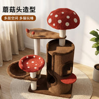 新款猫爬架蘑菇屋猫窝一体型秋千床剑麻猫抓板猫抓柱猫玩具跨境