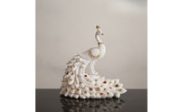 Resin Peacock Figurine with Base Gold-Tone Peacock Figurine Sculpted Sculpture Tabletop for Homeowners, Art Collectors, Living Room, Entryway, Tv Stand, Housewarming