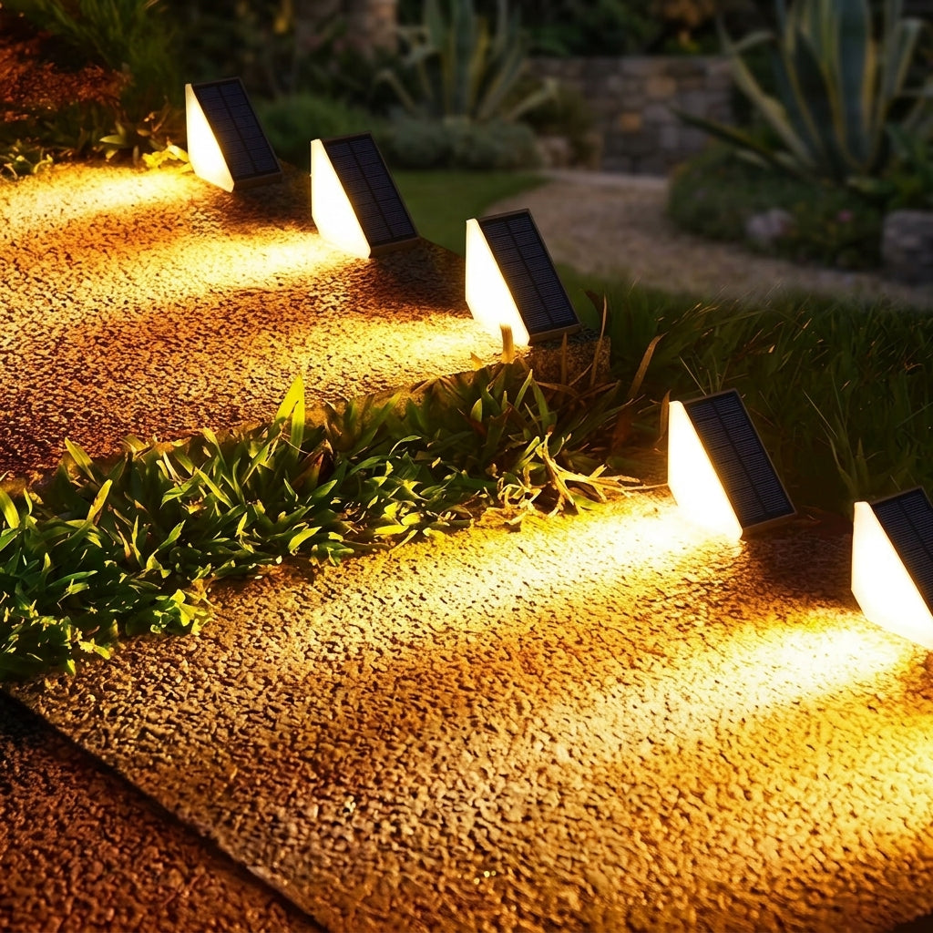 Garden Lights and Outdoor Lights for Solar Lights, 6 Pack of Fence Lights and Stair Lights, Triangular 12 LED Driveway Lights Garden Solar, IP65