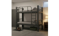 Bunk Bed Frame with Ladder Matte Black Metal Bunk Bed Space-Saving Furniture for Students, Kids, Dormitory, Shared Bedroom, Hostel