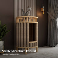 Cat House Cabinet with Scratching Posts Multifunctional Design Wooden Cat Climbing Tree Solid Lumber Wood for Cats, Kittens, Apartments, Indoor