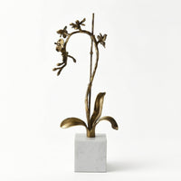 Flower Statue with Marble Golden Finish-Tone Flower Sculpture Modern Figurine for Reception Area