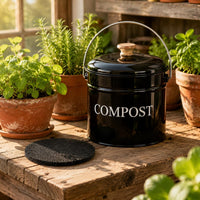 Round Compost Pail Charcoal Filter Metal Compost Pail Rust-Resistant