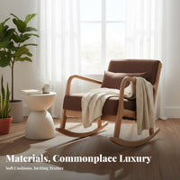 Nordic Design Upholstered Rocking Chair Sturdy Frame Household Furniture High Backrest Home Seating Ergonomic Design for Book Lovers, New Mothers, Balcony, Living Room, Bedroom, Reading Nook
