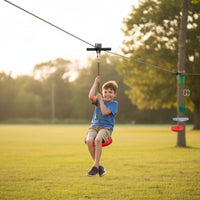 Overhead Glide System Kit Spring Brake Overhead Glide System with Seat Outdoor Zip Line Trolley for Kids, Families, Playground