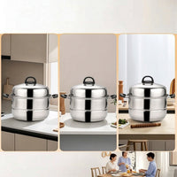 Steamer Pot with Lid Large Stainless Steel Steamer Cookware Double-Handled Domed for Home Cooks, Stovetop, Kitchen
