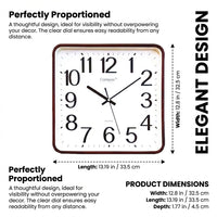 Large Wall Clock Voice Reporting, Battery Operated Silent Analog Clock for Living Room, Modern Minimalist Square Design, Faux Wood Finish, 13 Inch