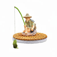 Floating Angler Figurine Pond Angler Ornament for Desktop Fountain, Garden